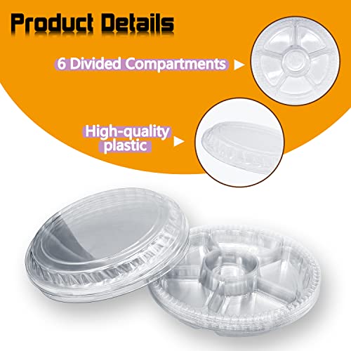 Tiaiidi 12 Pack Plastic Appetizer Trays with Lids,Disposable Compartment Serving Platters,6 Sectional Catering Trays for Serving Food