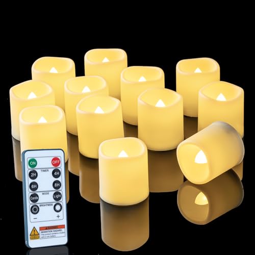 Homemory 12 Pack Flameless LED Votive Tealight Candles with Timer Remote