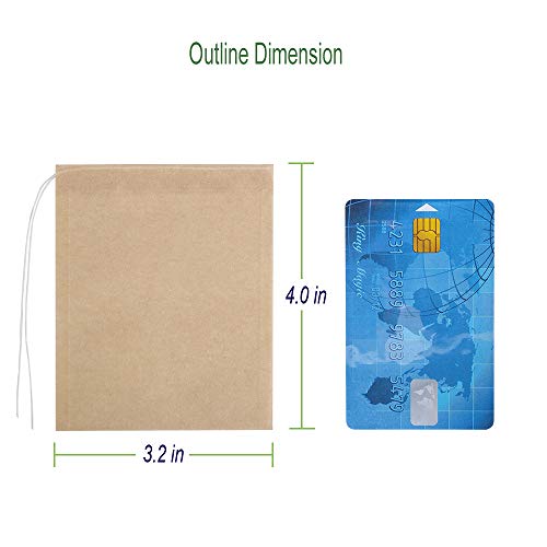 Eco-Fil Disposable Tea Filter Bags for Loose Tea, Wood Pulp Material, Biodegradable and Compostable, Unbleached Empty Tea Infuser Sachets with Drawstring, 100 Pack (3.2inch x 4.0inch)