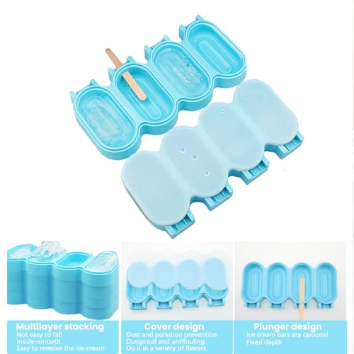 2Pcs Popsicle Silicone Molds with Cover Reusable Frozen Ice Cream Candy Dessert Cakesicle Moulds DIY Ice Lolly 3D Chocolate Molds for Baking Cake Pop with 50 Wooden Sticks
