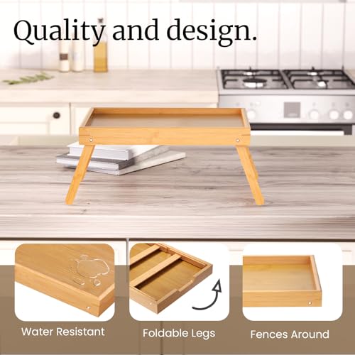Fibogollo 2 Pack Bamboo Bed Tray Table with Folding Legs,Breakfast Trays,Serving Tray for Food and Snack,Laptop Trays for Working(Natural)