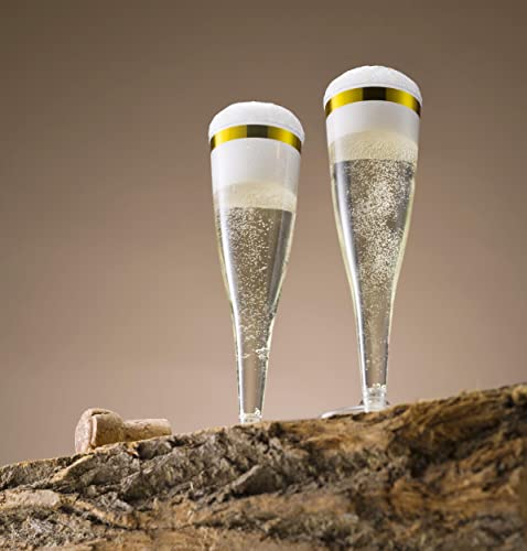 Munfix 100 Pack Gold Plastic Champagne Flutes, 5 Oz Clear Plastic Toasting Glasses Fancy Disposable Wedding Party Cocktail Cups with Gold Rim