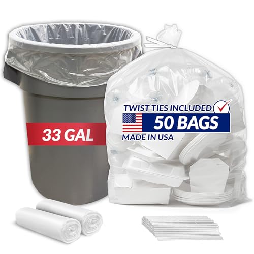 Reli. 33 Gallon Trash Bags Heavy Duty | 50 Trash Bags with Ties | Super Sizeable, Clear, Serious Garbage Cleanup