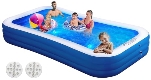 Inflatable Swimming Pool with Pool Lights, 130" x 72" x 22" Full-Sized Large Inflatable Family Pool, Summer Water Party, Outdoor, Garden Backyard, Suitable for Adults