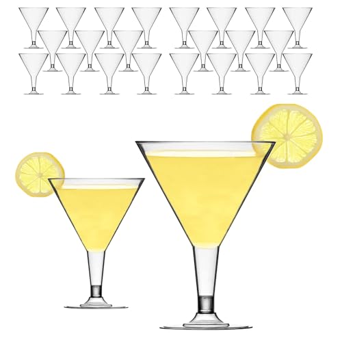 DecorRack 24 Martini Cocktail Glasses, 7 Oz BPA-Free Plastic Party Cups, Perfect for Outdoor Parties, Weddings, Picnics, Stackable Stemmed, Reusable, Disposable Glasses (Pack of 24)