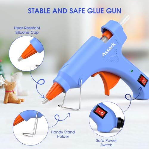 Assark 30W Mini Hot Glue Gun Kit with 30 Glue Sticks, Fast Preheating Hot Melt, High Temp for School Crafts DIY Arts and Quick Home Repairs, Blue