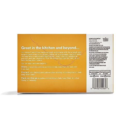 365 by Whole Foods Market, Flextra Strength Drawstring Tall Kitchen Trash Bags, 13 Gallon, 60 Count