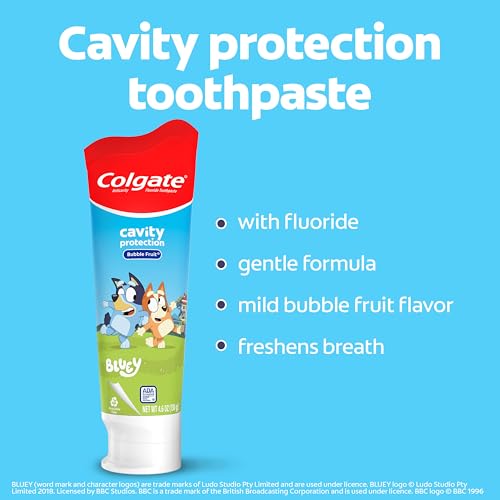 Colgate Kids Bluey Toothbrush and Kids Toothpaste Gift Set, Includes Bluey-Themed Battery Toothbrush, 2 Bubblegum Flavored Fluoride Toothpastes, and 2 Manual Toothbrushes