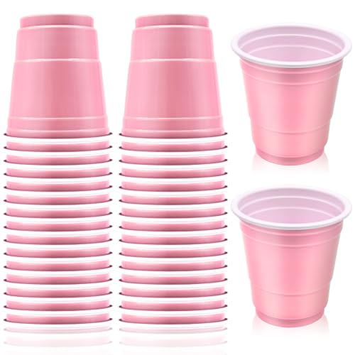 30 Pcs Disposable 2oz Shot Glasses Plastic Cups for Wedding, Graduation Party, Beer Sample Taste Serving, Birthday (Light Pink)