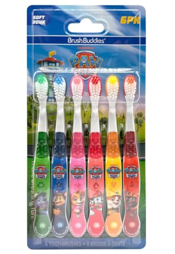 Brush Buddies Paw Patrol Kids Toothbrush Set of 6 Pack Soft Bristle Toothbrushes for Toddlers Ages 2+, Extra Gentle Bristles, Small Head, Easy Grip Handle, Fun Paw Patrol Characters, Kids Oral Care