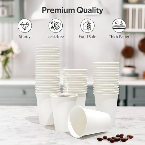 Dealusy 100 Count 12 oz Coffee Cups, Leak-Free Food Safe Paper Cups 12 oz, Disposable 12oz White Paper Cups for Cold and Hot Drinks
