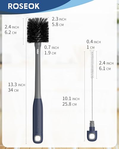 2 in 1 Long Handle Bottle Brush with Straw Brush for Cleaning Glass, Sports Bottle, Coffee Mug, Gray, 1 Pack