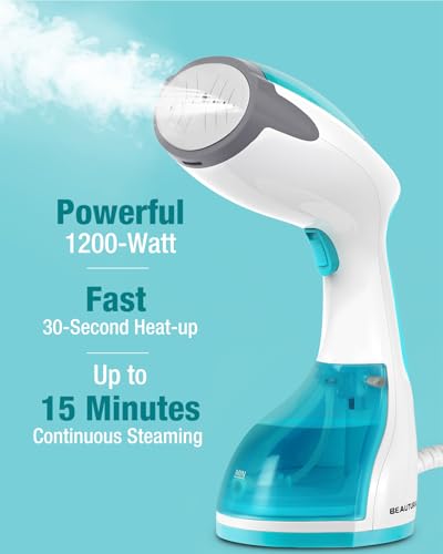BEAUTURAL Steamer for Clothes, Portable Handheld Garment Fabric Wrinkles Remover, 30-Second Fast Heat-up, Auto-Off, Large Detachable Water Tank