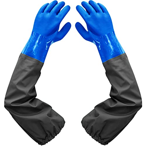Haiou PVC Chemical Resistant, Long Rubber, Heavy Duty Waterproof Gloves for Chemical and Acid Work, 25 inches, Large-(Blue)