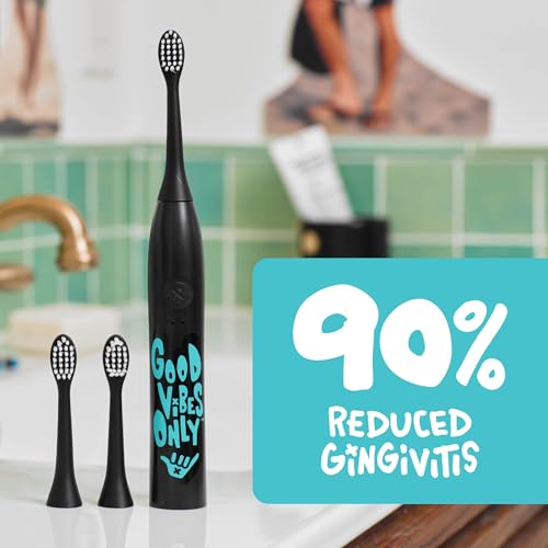 Made by Dentists Sonic X Electric Toothbrush – Rechargeable Kids Sonic Toothbrush, 8X Plaque Removal, 2 Speed Modes, 2-Minute Timer 6 Brush Heads Included, Tweens Ages 7+, Good Vibes Only Edition