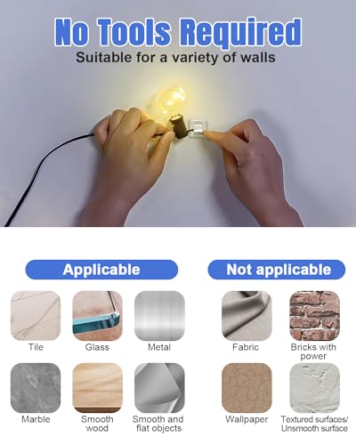 LZC 25 Pack Clear Adhesive Strips Hooks for Outdoor String Lights Clips