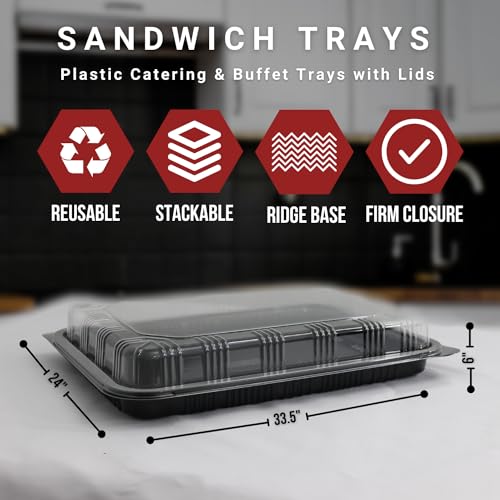 6 Pack Catering Trays with Lid – 13" Serving Trays with Lids - Reusable Serving Platter With Lid for Catering, Buffet, Picnics & Events – Party Trays With Lids (13.39 × 9.84 × 2.95 inch)