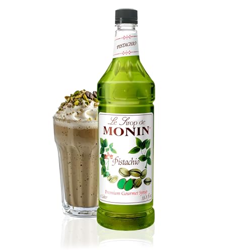 Monin - Pistachio Syrup | Rich & Buttery Sweetness, Premium Syrup for Coffee, Cold Brews & More | Clean Label with No Artificial Flavors, No Artificial Preservatives (BPA Free Bottle, 33.8 fl oz)