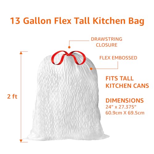 Basics Ultra-Force Tall Kitchen Drawstring Trash Bags, Classic Clean Scented, 13 Gallon, 80 Count with Odor Control