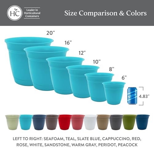 The HC Companies Eclipse Round Planter with Saucer - Outdoor & Indoor Plant Pot with Drainage Holes - Lightweight, UV-Resistant Plastic Pots for Plants, Flowers & Herbs (8" Warm Gray, Pack of 1)