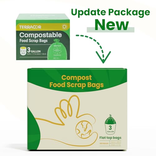 3 Gallon Compostable Food Scrap Bags, 100 Bags Compost Bags for Countertop Bin, BPI Certified and Meet The ASTM D6400 Standard