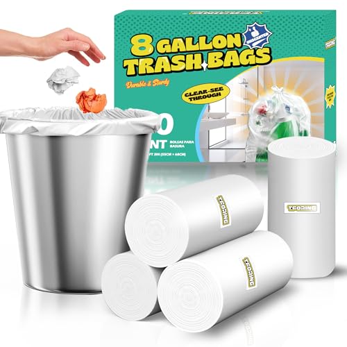 120 Count 8 Gallon Trash Bags Unscented - Thick Clear Medium Garbage bags, 30 Liter Strong Plastic Wastebasket Can Liners for Kitchen Home Bathroom Office