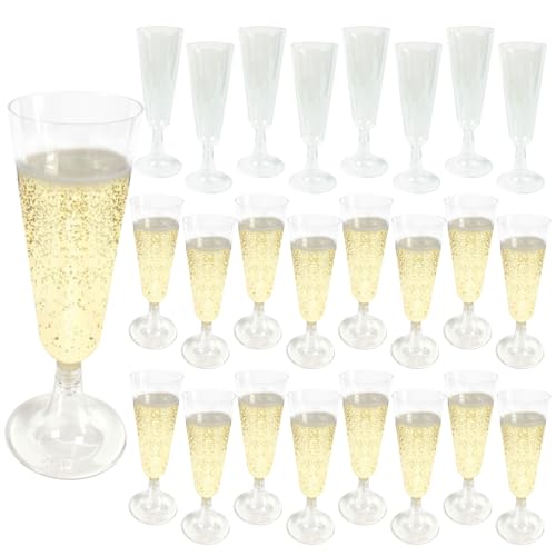 Champagne Flutes Plastic,25 Pack Disposable Champagne Glasses,Clear Stemless Shot Cocktail Martini Wine Glasses,New Years Party Wedding Birthday Decorations Water Juice Drinking Cups