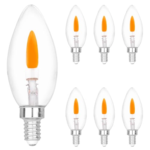 HEWA-Tech E12 Base (Miniature Screw) C35 Flame Tip Flicker Bulbs - Crystal Clear Candle Light with Orange Glow Effect for Halloween， E12 Non-Dimmable