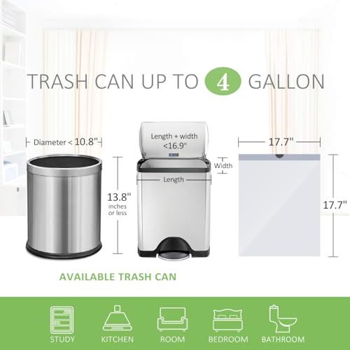 4 Gallon 140 Counts Strong Drawstring Trash Bags Garbage Bags by Teivio, Bathroom Trash Can Bin Liners, Small Plastic Bags for home office kitchen, White