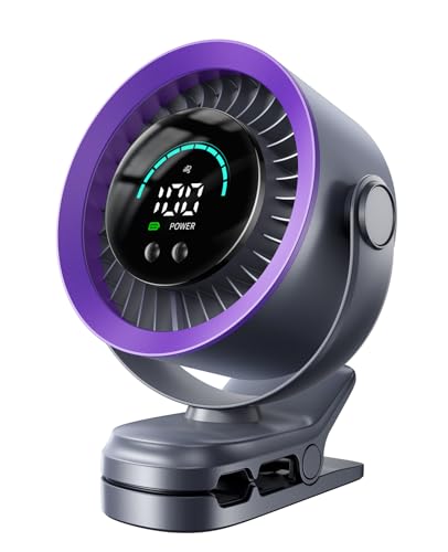 KIMMOO Portable Clip on Fan, 100-Speed Rechargeable USB Fan with LED Display, 360° Rotation & Strong Airflow Desk Fan, Up to 17 Hours Small Battery Fan for Outdoor Travel Camping Treadmill Car (Grey)
