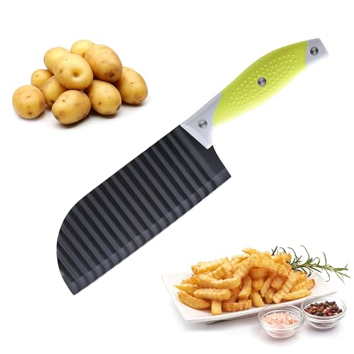 VRUIFA French Fry Cutter for Wave Fries, Crinkle Cutter for Veggies, Potatoes, Cucumber, Carrot and Fruit, with Non-slip Handle, Dishwasher Safe