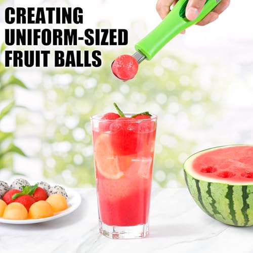 OLESBUR Premium Watermelon Cutter - 3 in 1 Watermelon Cutter Slicer Tool - Foldable Watermelon Slicer - Fruit Cutter for Kitchen Gadgets - Stainless Steel Watermelon Knife - Melon Baller Scoop