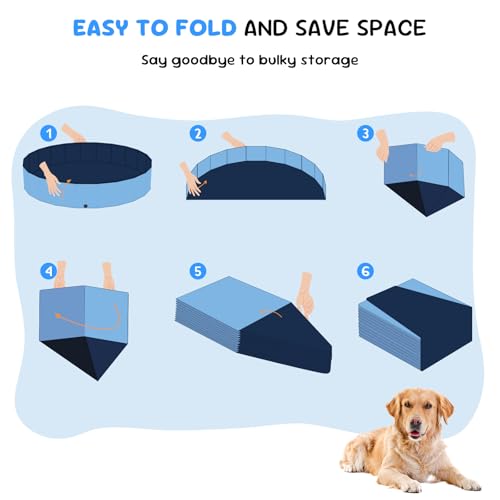 47'' Foldable Dog Pet Bath Pool, Heavy Duty Non-Slip Kiddie Pool, Plastic Pet Wading Pool for Puppy Small Medium Large Dogs, Indoor and Outdoor Kids Pet Dog Bathtub