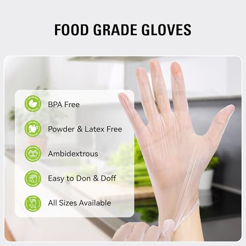 SWIFTLITE Disposable Vinyl Gloves, Food Safe, Latex-Free Powder-Free Clear Plastic Gloves for Cooking, House Clean, Food Prep