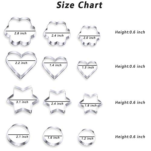 MCIGICM Cookie Cutters Shapes Baking Set, 12PCS Flower Round Heart Star Shape Biscuit Stainless Steel Metal Molds Cutters for Kitchen Baking Halloween Christmas