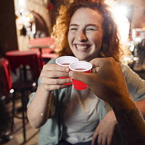 Zcaukya 120ct 2oz Mini Disposable Shot Cups, Small Red Plastic Party Cups for Parties, Games & Events