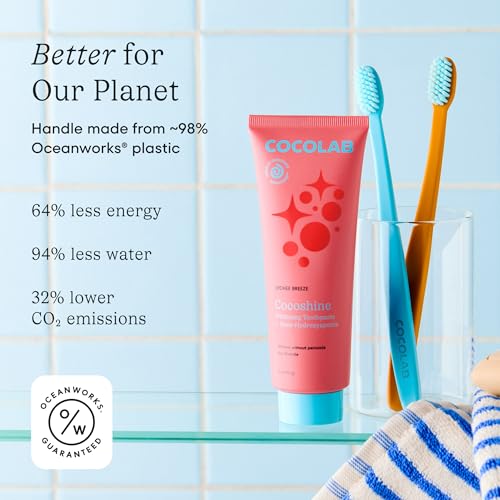 Cocobrush Ultra Soft Toothbrush by Cocolab, Compact Head Bristles for Teeth Cleaning, Sensitive Gums Oral Care, Manual Toothbrush for Adults and Kids, Cherry Blossom