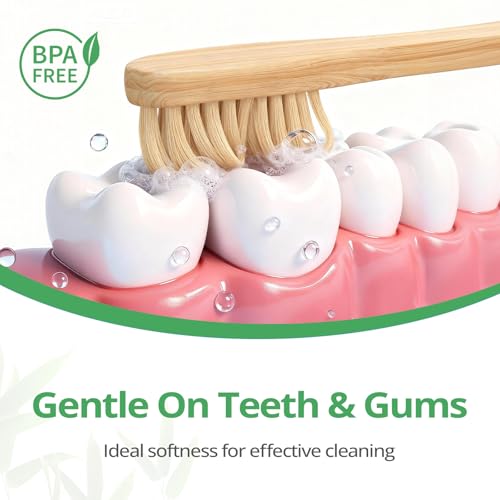 GENKENT Bamboo Toothbrushes 12 Pack Natural Toothbrushes BPA Free Soft Bristles Toothbrush Eco Friendly Charcoal Toothbrush for Travel