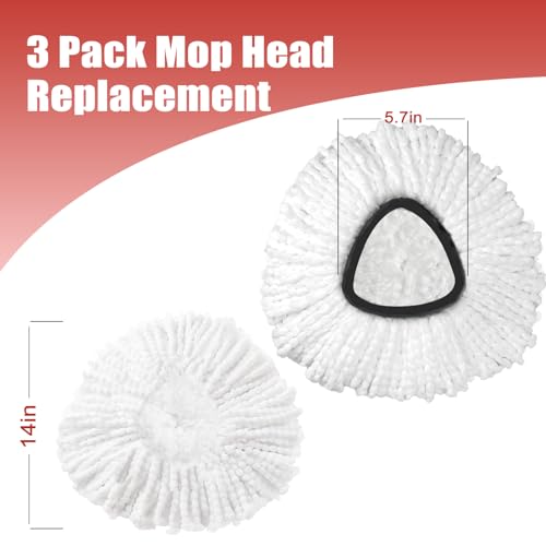 Mop Head Replacement, 3 Pack Spin Mop Refill Replace Head Compatible with O Cedar Easywring 1-Tank System, Great Cleaning Power, Microfiber, Helper Housework, Machine Washable Easy-to-Replace, White