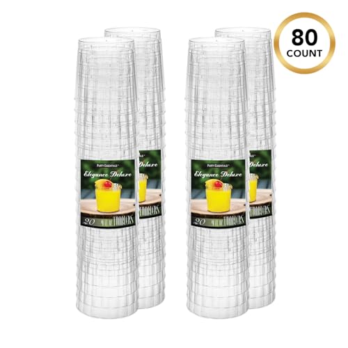 Party Essentials Deluxe/Elegance Hard Plastic Party Cup/Old Fashioned Tumbler/Cocktail Glass, 9 oz., 80 Count, Clear