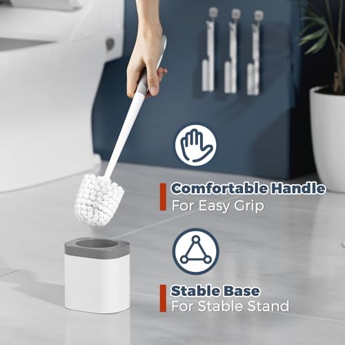Toilet Brush, 3 Pack Toilet Brush and Holder Set Bathroom Accessories, Toilet Bowl Brush and Holder with 3 Crevice Brush for Bathroom, Toilet Scrubber Brush (White)