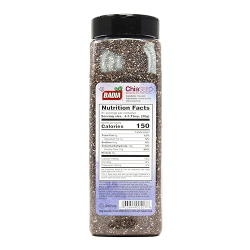 Badia Chia Seed, 22 oz – High Fiber, Omega-3, Protein, Energy Boost - Smoothies, Yogurt, Baking, Oatmeal