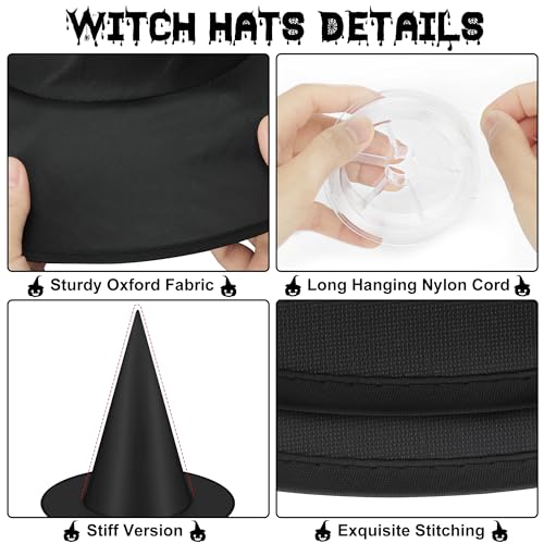 12 PCS Halloween Witch Hats, Black Hanging Witch Hats Porch Yard Decor