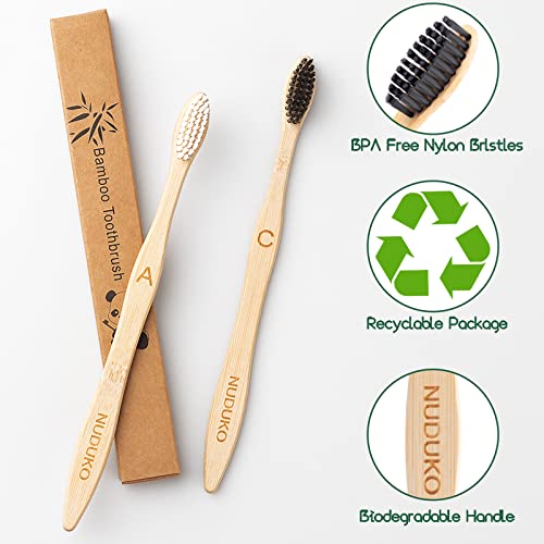 NUDUKO Bamboo Toothbrushes Biodegradable Toothbrush 10 Pack - Eco-Friendly, Natural Wooden Tooth Brush, BPA Free Travel Size Organic Soft Bristle Toothbrush, Soft Toothbrushes for Adults