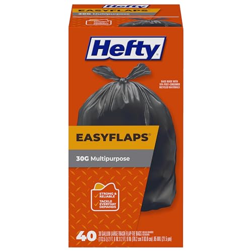 Hefty Easy Flaps Multipurpose Large Trash Bags, 30 Gallon, 40 Count