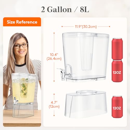 Lifewit 2 Gallon Drink Dispenser for Parties, Large Plastic Beverage Container for Juice/Tea/Soda with Stand & Ice Core, Clear Lemonade Dispenser with Spigot, BPA Free Water Pitcher for Hosting