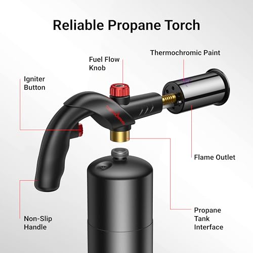 ThermoMaven Powerful Propane Torch, Kitchen Cooking Culinary Torch Lighter, Adjustable Blow Torch for Sous Vide Searing Steak, BBQ, Grill, Campfire Charcoal Starter, Gas Welding Kit(Tank Not Included)