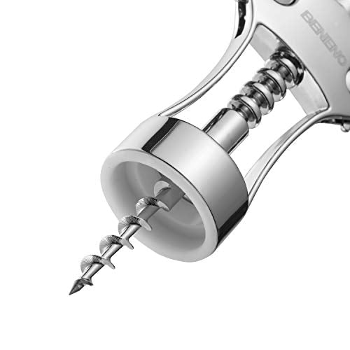 Beneno Wine Opener, Zinc Alloy Premium Wing Corkscrew with Multifunctional Bottles Opener, Sharp Wine Corkscrew with Ergonomic Non-Slip Wing Handle, Silver