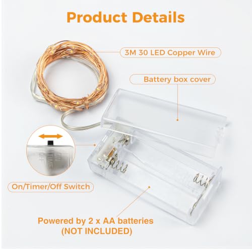 litogo 4 Pack Fairy Lights Battery Operated with Timer, 10FT String Lights