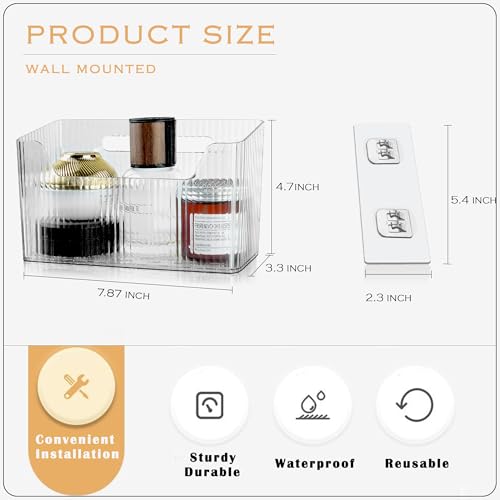 2 Pack Cabinet Door Organizer, Adhesive Wall Mounted Organizer Bins, Clear Storage Caddy, Stackable Basket for Kitchen Cabinets, Bathroom, Pantry